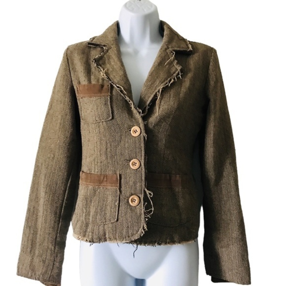 Lola‎ Blazer S Y2K corduroy Patchwork Herringbone Academia